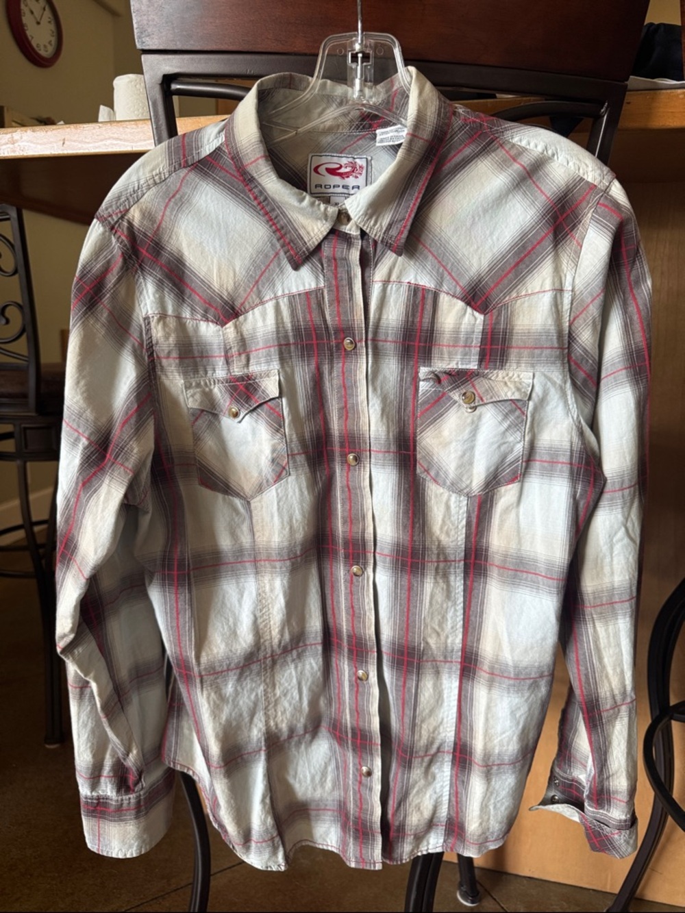 Roper Plaid Western Snap Shirt - Cream & Red